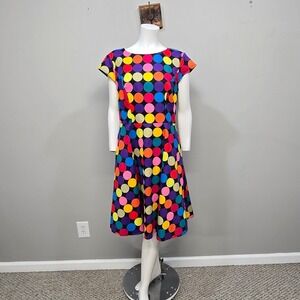 PUKAVT Retro Fit & Flare Dress Large Colorful Polka Dot Rockabilly Pinup Pockets